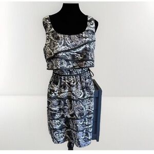 SL Fashions Dress Sz 10 Black Ivory Womens Tiered Sleeveless Party Office Work